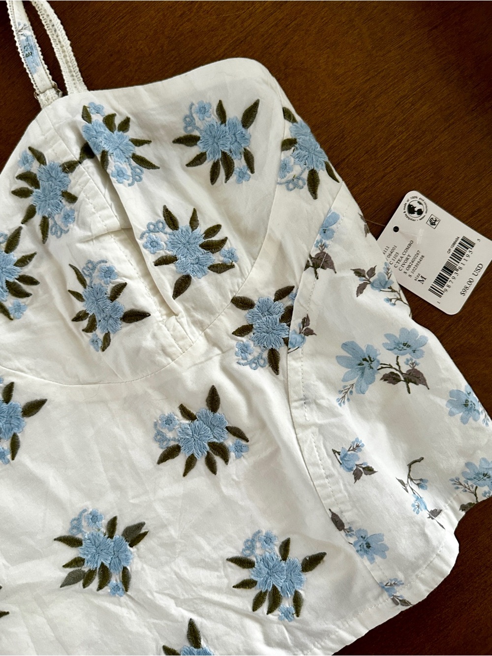 NWT Free People Floral Sweetheart Crop Top in White and Light Blue - Picture 5 of 5